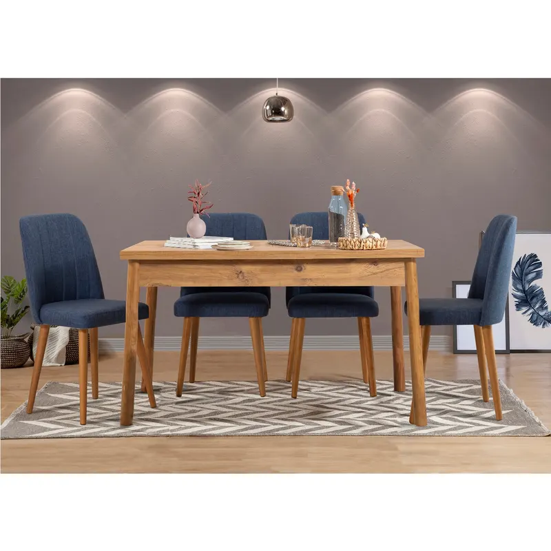 Masă cu scaune 5 bucăți Costa Atlantice, Pin atlantic - Bleumarin, 120x75x77 cm - Natural - Albastru