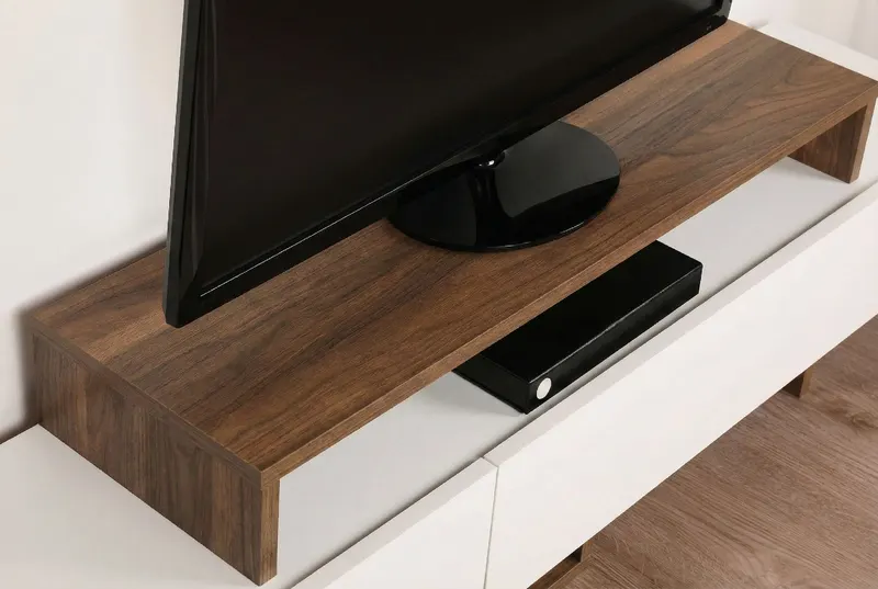 Comodă TV Nirvana, Alb - Teak, 180x30x42 cm - Alb