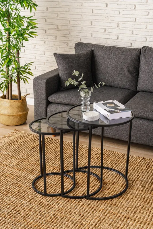 Set 3 măsuțe de cafea Alya, Negru, 34x34x50 cm - Negru