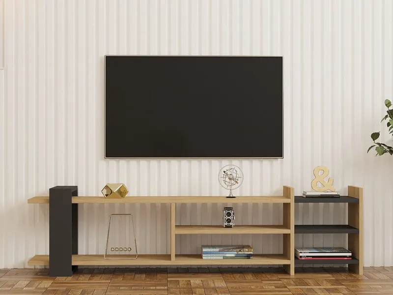 Comodă TV Elis, Sapphire - Antracit, 154x26x40 cm - Albastru - Antracit