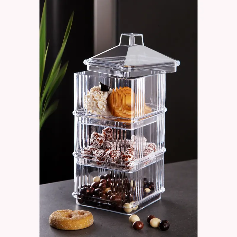 Set recipiente pentru depozitare 3 bucăți Kareakrlk - 3, Transparent, 10x10x7 cm - Transparent