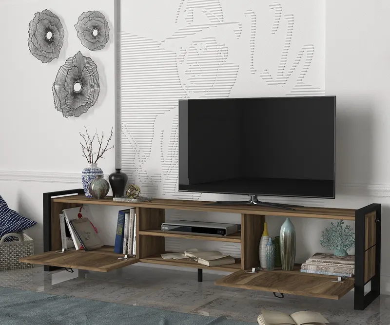 Comodă TV Lost, Nuc - Negru, 185x34x45 cm - Nuc - Negru