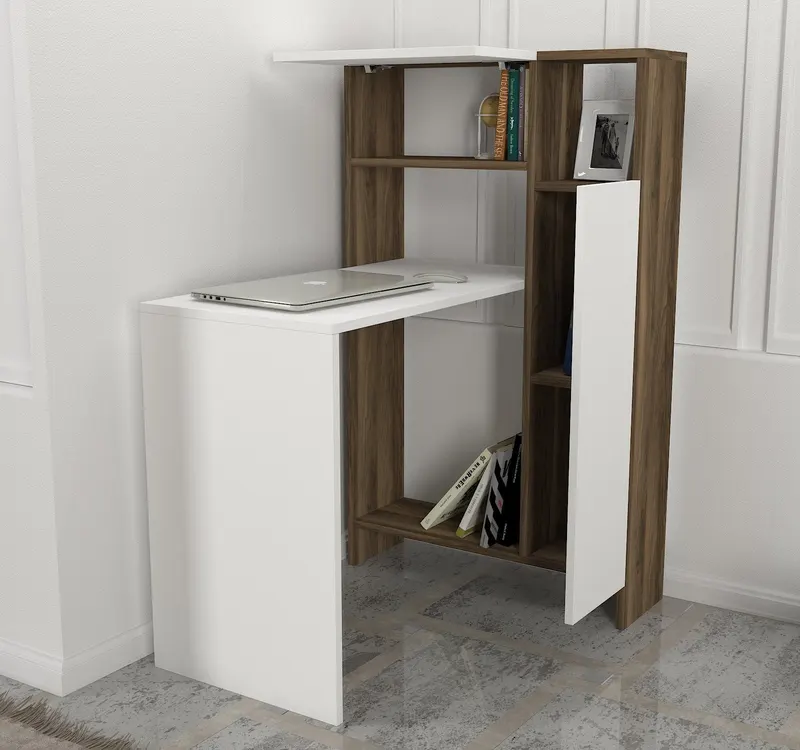 Birou Mia, Alb - Nuc, 72x45x120 cm - Alb - Nuc