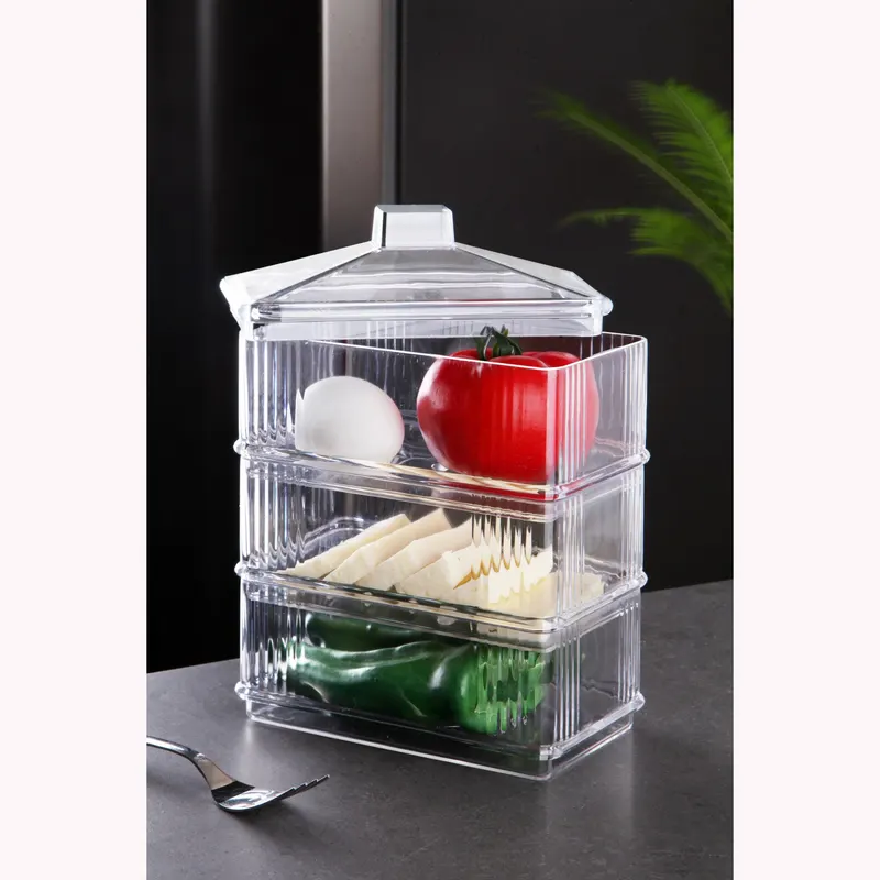Set recipiente pentru depozitare 3 bucăți Dıkdortgenakrlk - 3, Transparent, 17x10x7 cm - Transparent