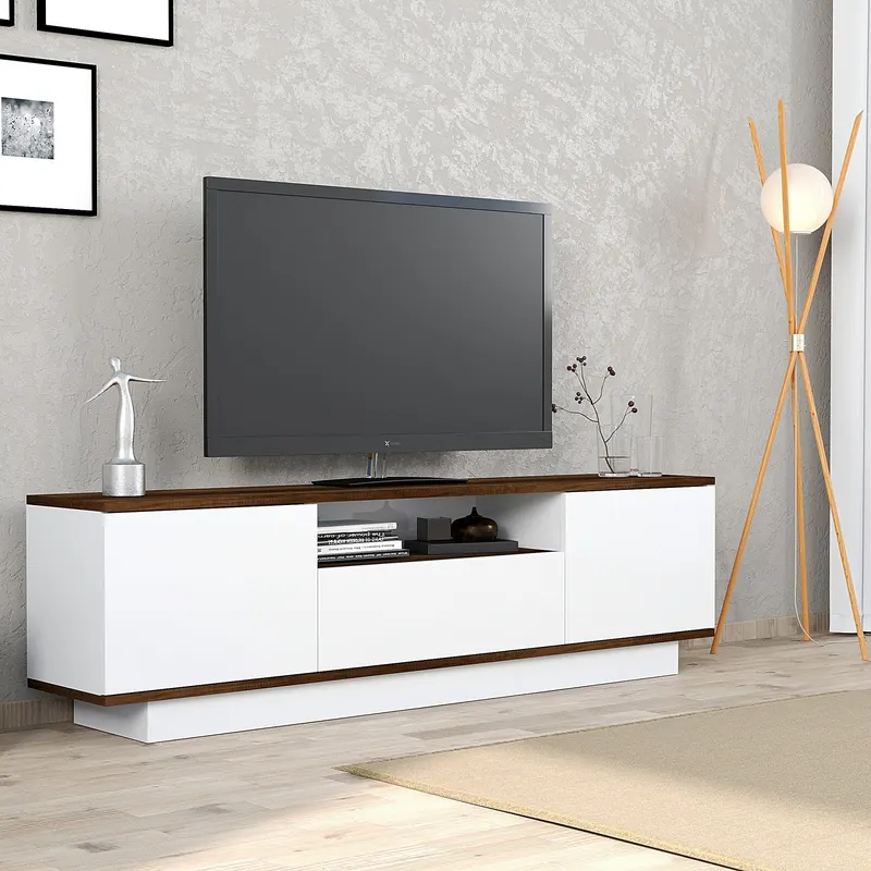 Comodă TV Yuki, Nuc baroc - Alb, 160x30x45 cm - Nuc - Alb