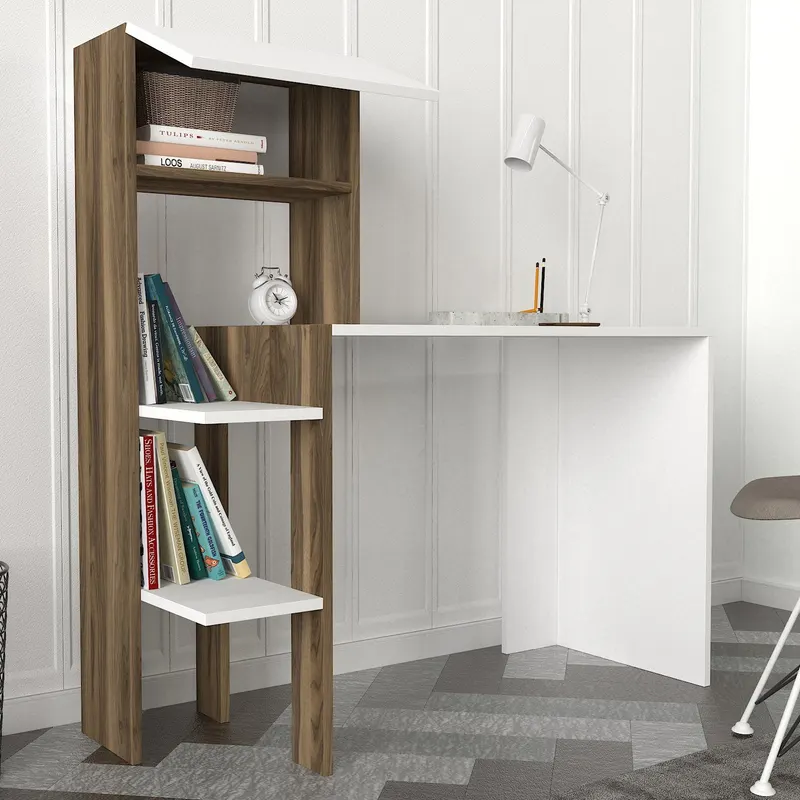 Birou Bumin, Alb - Nuc, 45x22x120 cm - Alb - Nuc