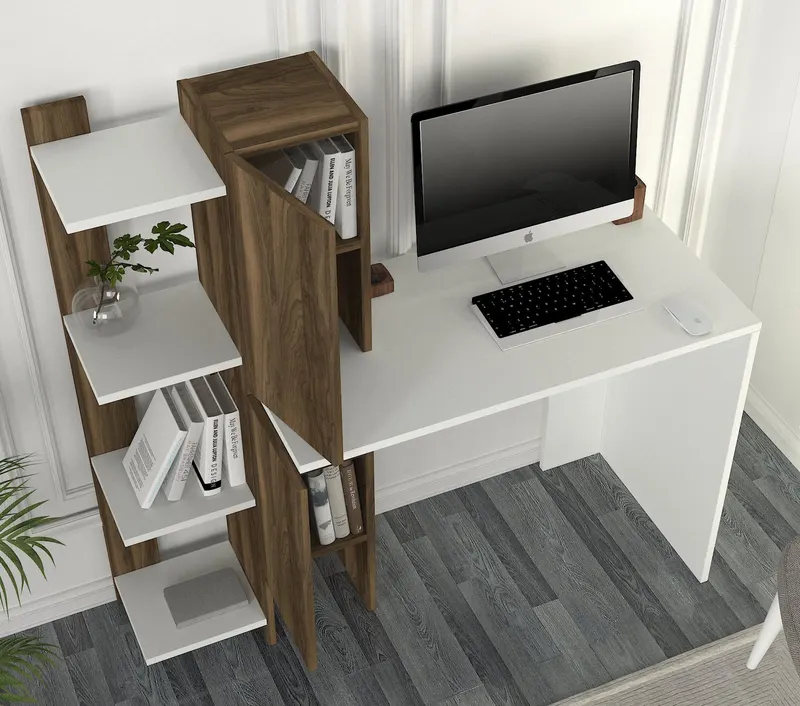 Birou Gina, Alb - Nuc, 50x23x120 cm - Alb - Nuc