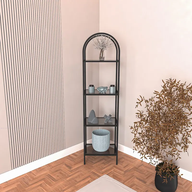Bibliotecă Mona - Black, Smoked Glass 40, Negru, 80x30x152 cm - Negru