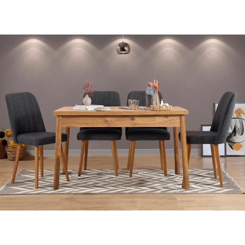 Masă cu scaune 5 bucăți Costa Atlantice, Pin atlantic - Antracit, 120x75x77 cm - Natural - Antracit