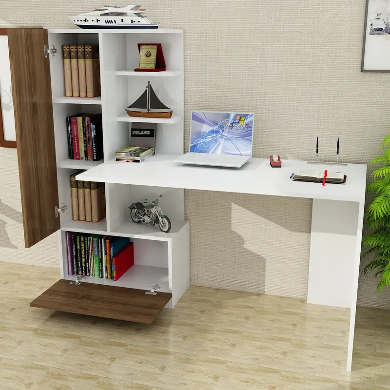 Birou Domingos, Alb - Nuc, 120x62x74 cm - Alb - Nuc