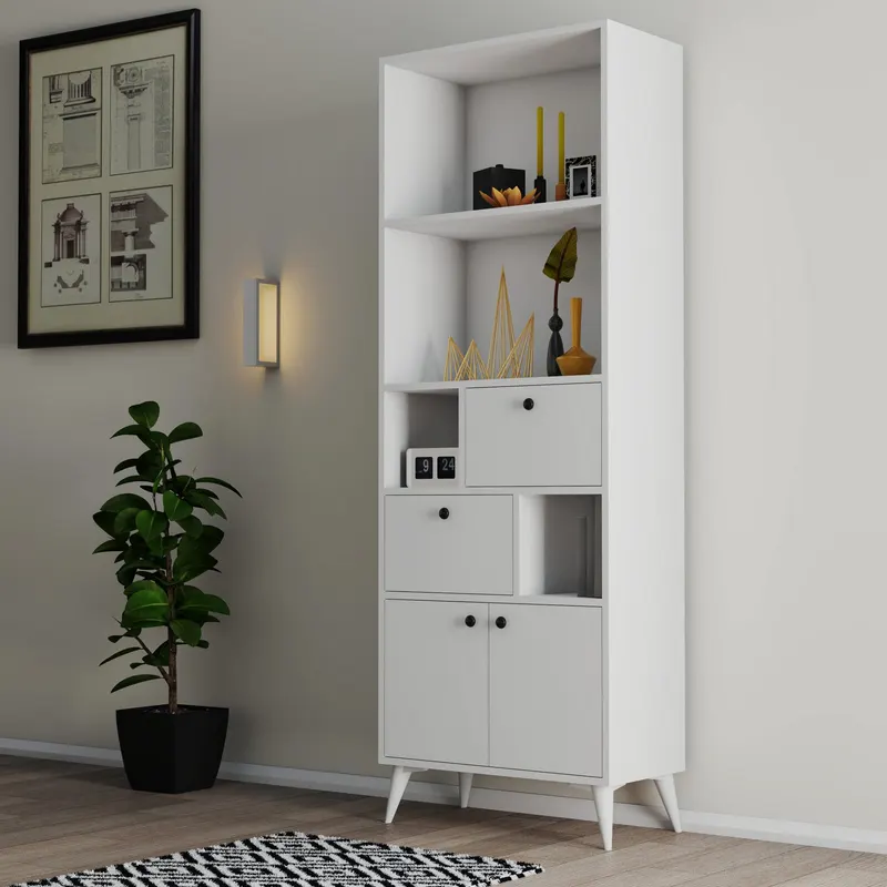 Bibliotecă Ninova - 1954, Alb, 69x35x195 cm - Alb