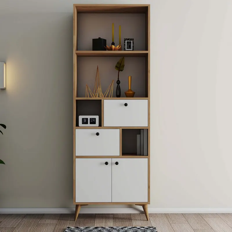 Bibliotecă Ninova - 1952, Stejar - Alb, 69x35x195 cm - Stejar - Alb