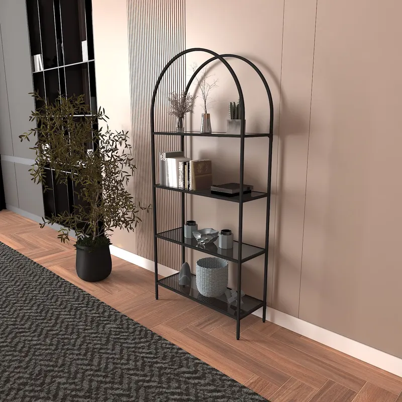 Bibliotecă Mona - Black, Smoked Glass 80, Negru, 80x30x175 cm - Negru