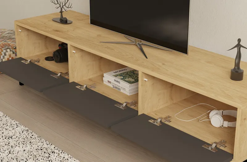 Comodă TV Sahra, Sapphire - Negru - Antracit, 160x40x40 cm - Albastru - Negru - Antracit