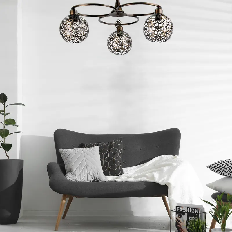 Lustră Olimpiyat 3Lü Avize Eskitme Yıldız, Auriu - Negru, Ø55x30 cm - Auriu - Negru