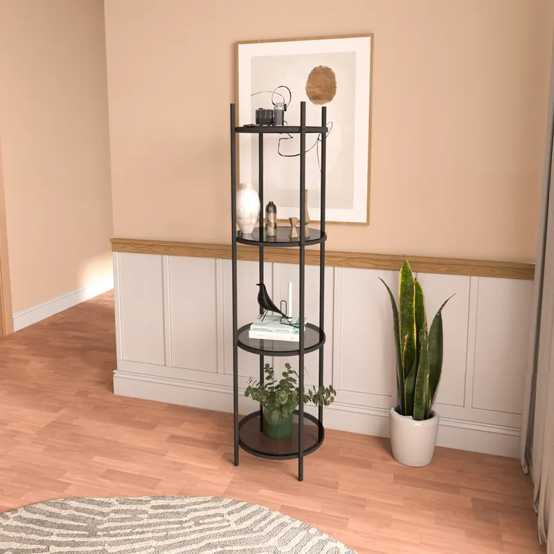 Bibliotecă Vogue - Black, Smoked Glass, Negru, 42x42x150 cm - Negru