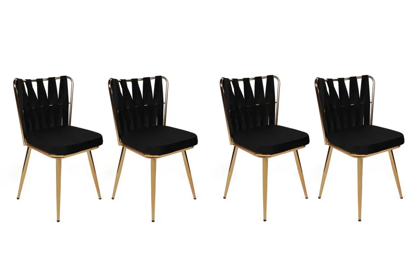 Set 4 scaune Kuşaklı-211 V4, Negru - Auriu, 43x43x82 cm - Negru - Auriu