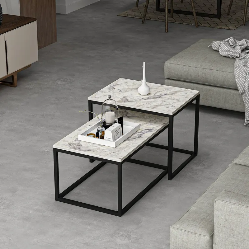 Măsuță de cafea Leka, Freesia marble, 72x45x37 cm - Gri