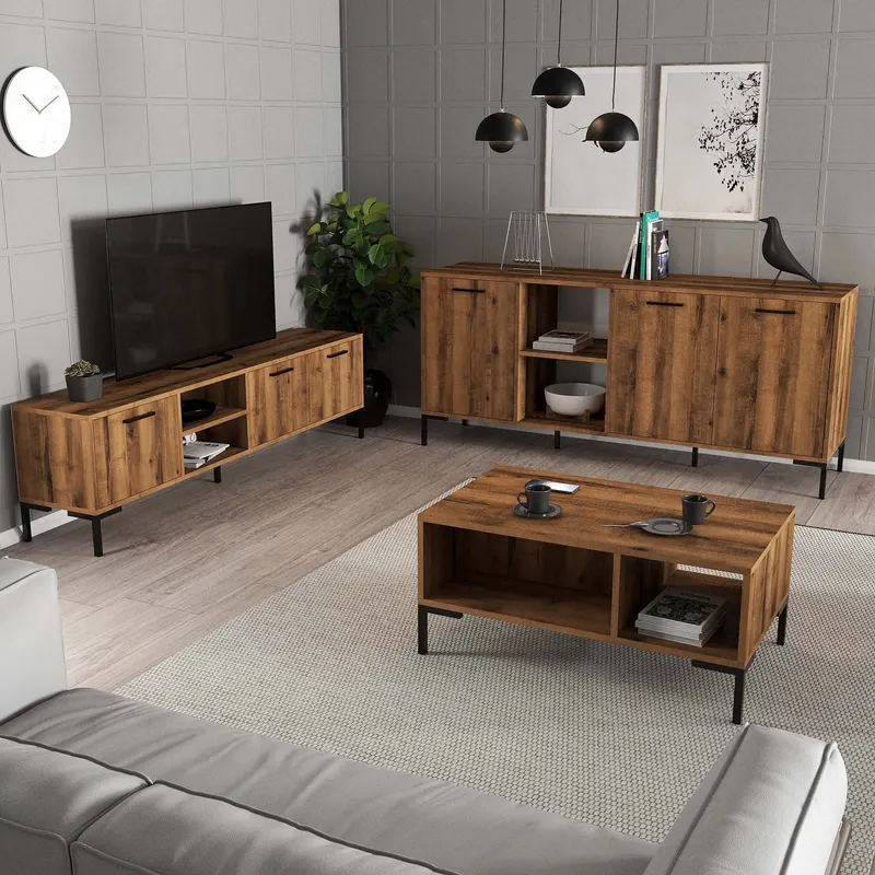 Set mobilă pentru sufragerie Set 1592-2082-1632, Nuc, 150x34x52 cm - Nuc