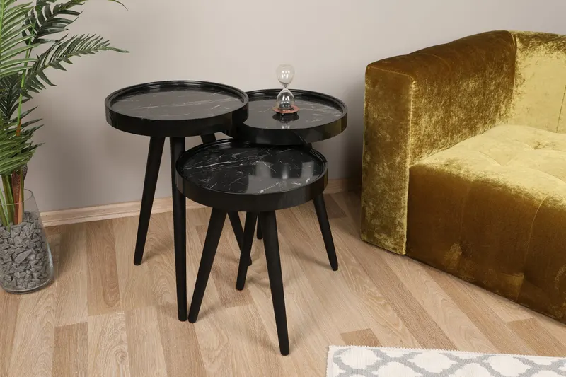 Set 3 măsuțe de cafea Call, Negru, 39x39x48 cm - Negru