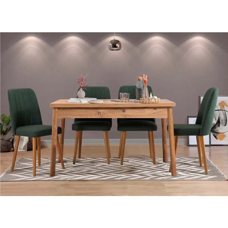 Masă cu scaune 5 bucăți Costa Atlantice, Pin atlantic - Verde, 120x75x77 cm - Natural - Verde