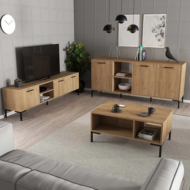 Set mobilă pentru sufragerie Set 1596-2086-1636, Stejar, 150x34x52 cm - Stejar