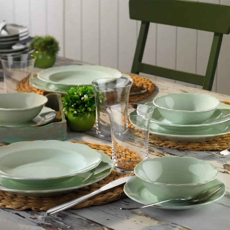 Serviciu de masă 24 bucăți LR24Y2142632, Verde, 20x20x2 cm - Verde