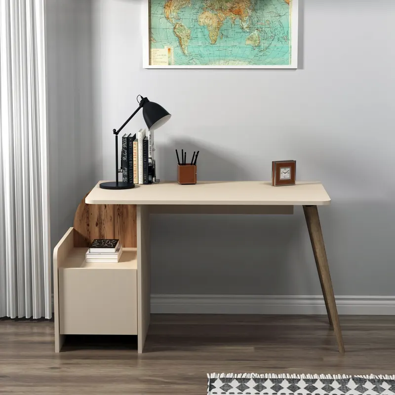 Birou Suave, Light walnut - Bej, 125x60x74 cm - Nuc - Bej