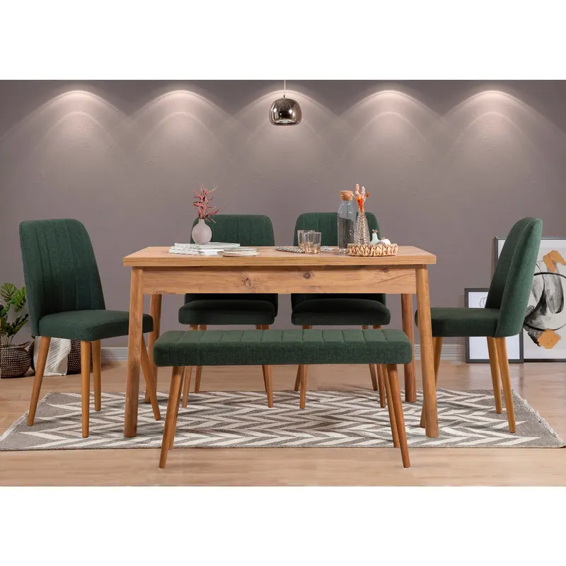 Masă cu scaune 6 bucăți Costa Atlantic Green, Pin atlantic - Verde, 120x75x77 cm - Verde - Natural