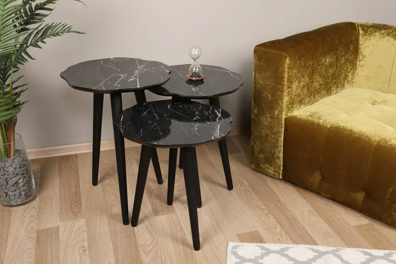Set 3 măsuțe de cafea Forga, Negru, 41x39x47 cm - Negru