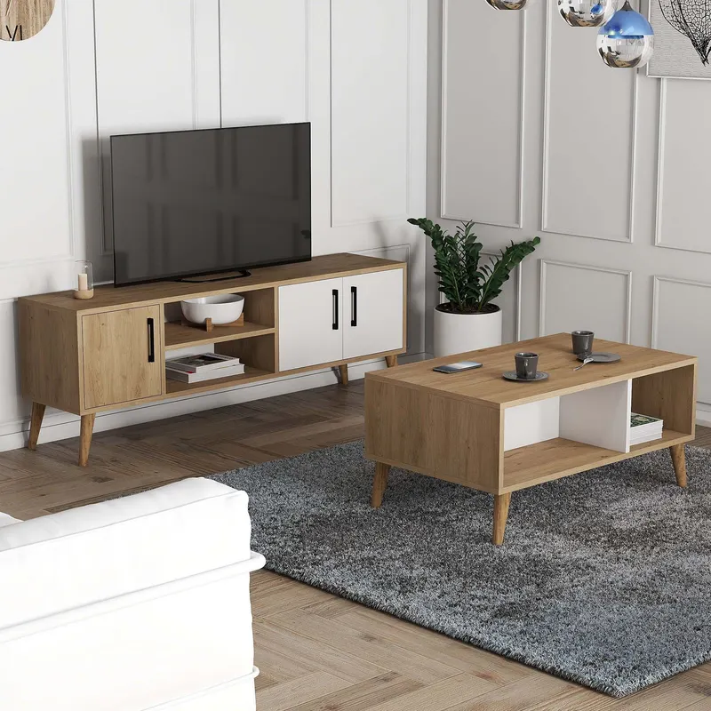 Set mobilă pentru sufragerie Set 1584-2074, Stejar - Alb, 150x34x52 cm - Stejar - Alb
