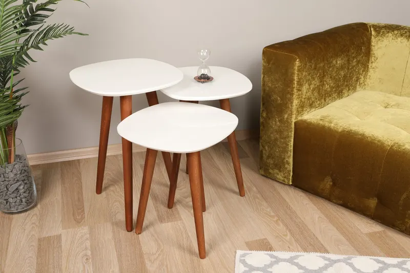 Set 3 măsuțe de cafea Nadva, Alb - Nuc, 41x39x47 cm - Alb - Nuc