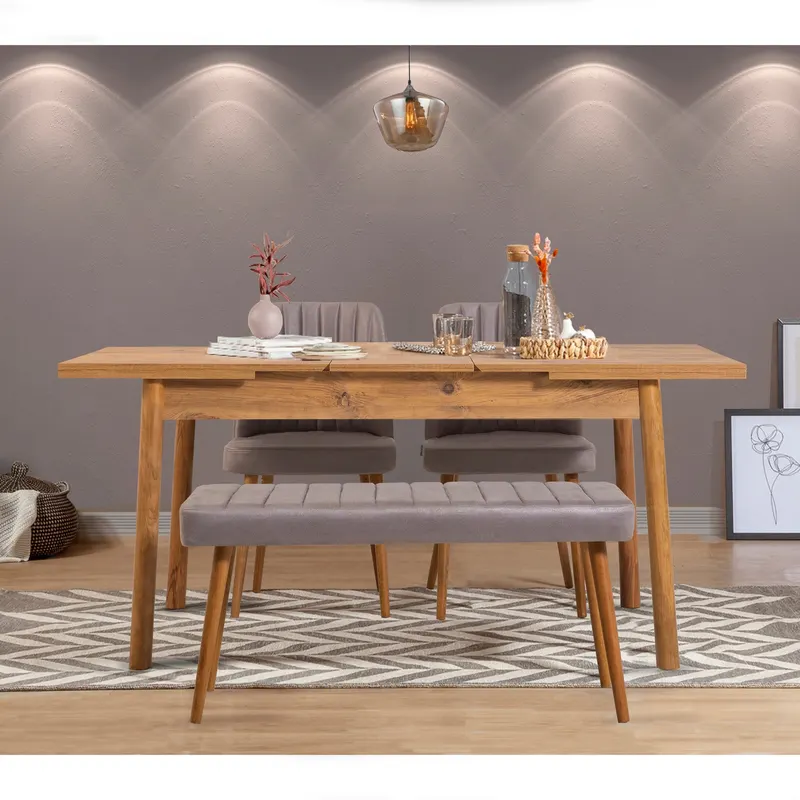Masă extensibilă cu scaune 4 bucăți Santiago Atlantice -Soho Grey, Pin atlantic - Gri, 120x75x77 cm - Gri - Natural