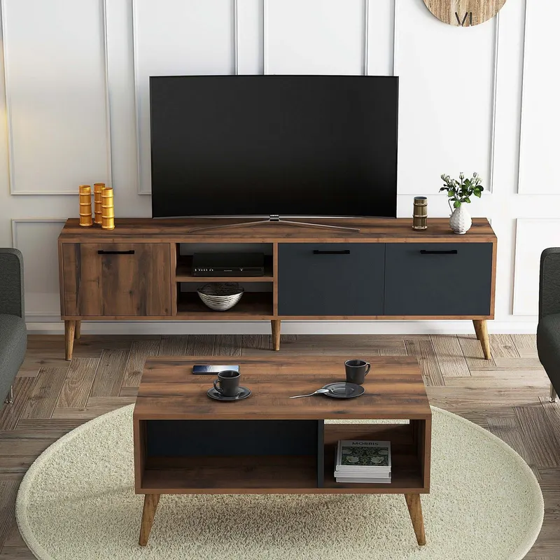 Set mobilă pentru sufragerie Set 1581-2070, Nuc - Antracit, 180x35x53 cm - Nuc - Antracit