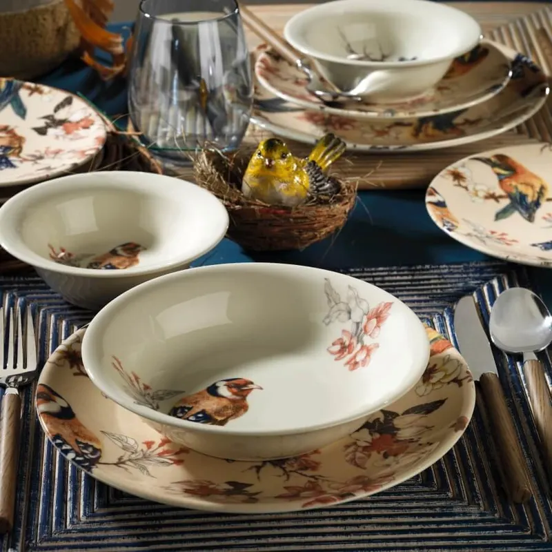 Serviciu de masă 24 bucăți NCHR24Y289019, Crem - Albastru închis - Roz - Alb, 25x25x2 cm - Crem - Albastru - Roz - Alb