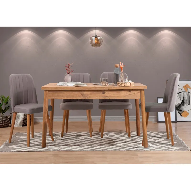 Masă cu scaune 5 bucăți Costa Atlantice, Pin atlantic - Gri, 120x75x77 cm - Natural - Gri