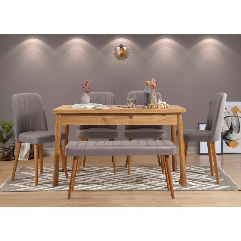 Masă cu scaune 6 bucăți Costa Atlantic Grey, Pin atlantic - Gri, 120x75x77 cm - Gri - Natural