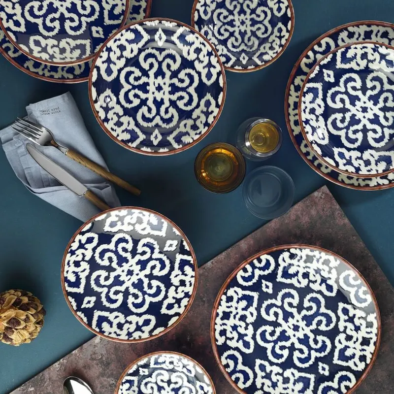 Serviciu de masă 24 bucăți NCHR24Y289071, Alb - Albastru - Maro, 25x25x2 cm - Alb - Albastru - Maro