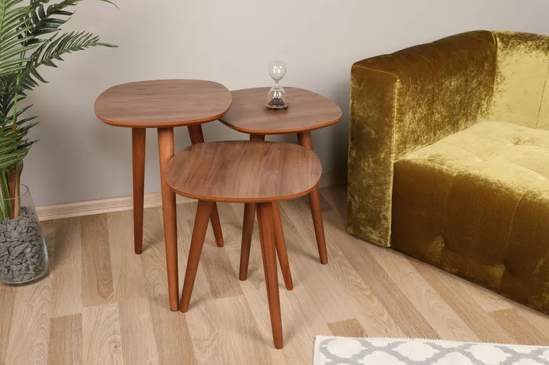 Set 3 măsuțe de cafea Tyn, Nuc, 41x39x47 cm - Nuc