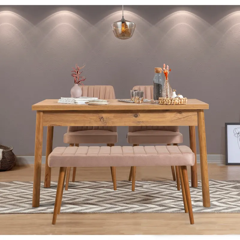 Masă cu scaune 4 bucăți Costa Atlantic Stone, Pin atlantic - Stone, 120x75x77 cm - Gri - Natural