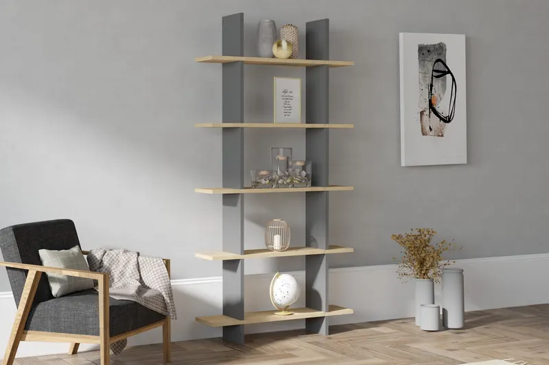 Bibliotecă Lina, Sapphire - Antracit, 80x20x160 cm - Albastru - Antracit
