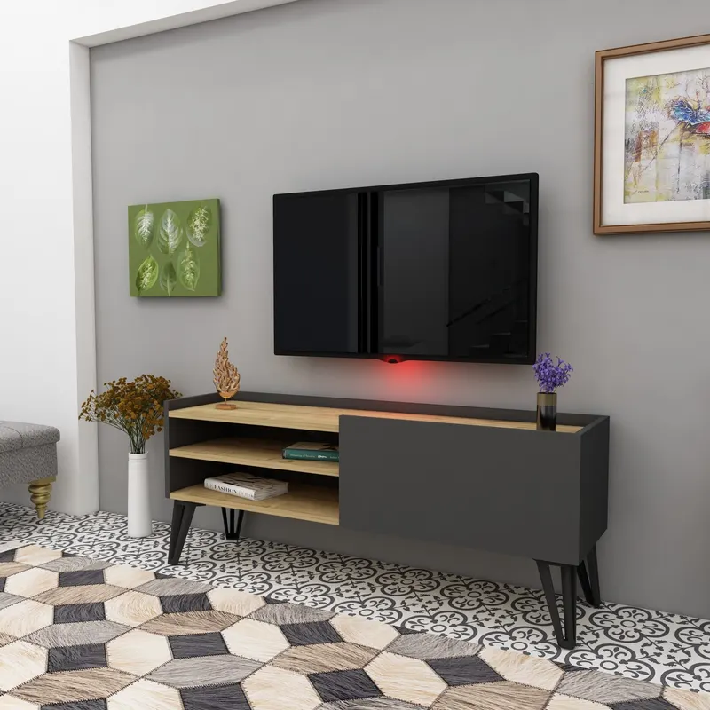 Comodă TV Veronica, Stejar - Antracit, 120x33x50 cm - Stejar - Antracit