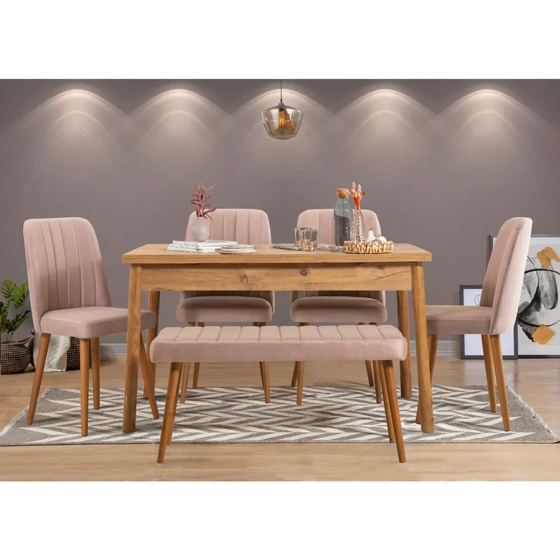 Masă cu scaune 6 bucăți Costa Atlantic Stone, Pin atlantic - Stone, 120x75x77 cm - Gri - Natural