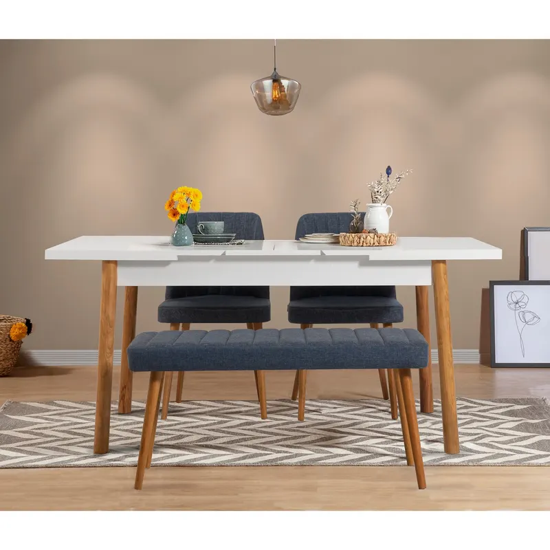 Masă extensibilă cu scaune 4 bucăți Santiago Atlantice-Navy Blue V2, Pin atlantic - Bleumarin, 120x75x77 cm - Albastru - Natural