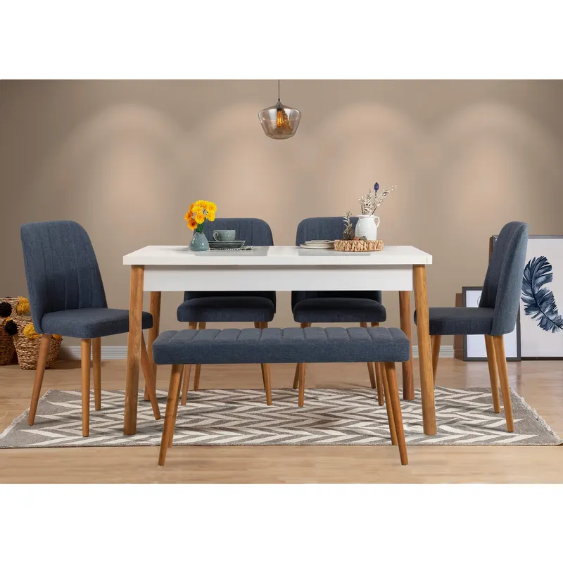 Masă cu scaune 6 bucăți Costa 1048 - 2 AB, Pin atlantic - Bleumarin, 120x75x77 cm - Natural - Albastru