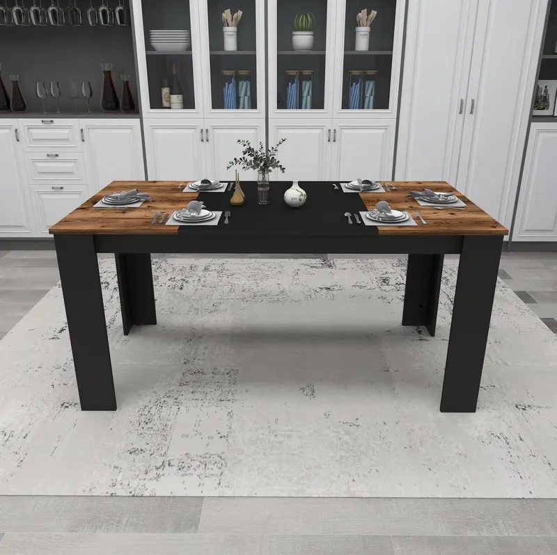 Masă dining Line, Light walnut - Negru, 160x80x77 cm - Nuc - Negru