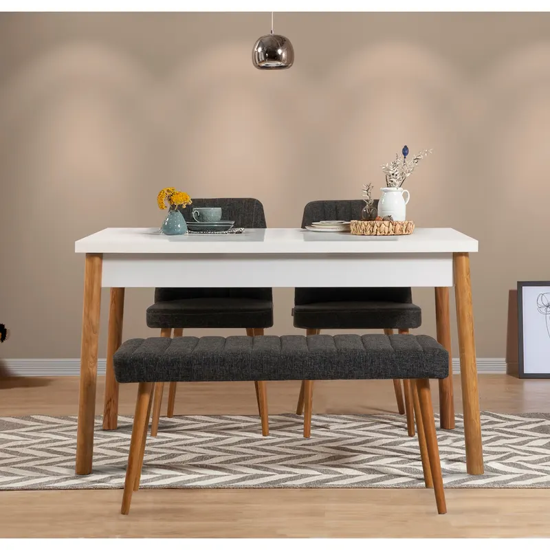 Masă cu scaune 4 bucăți Costa Atlantic White, Pin atlantic - Alb - Antracit, 120x75x77 cm - Alb - Natural - Antracit
