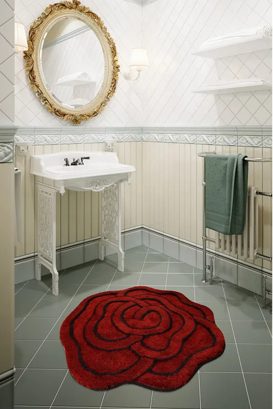 Covoraș de baie Big Rose, Roșu, Ø90x18 cm - Roz - Roșu