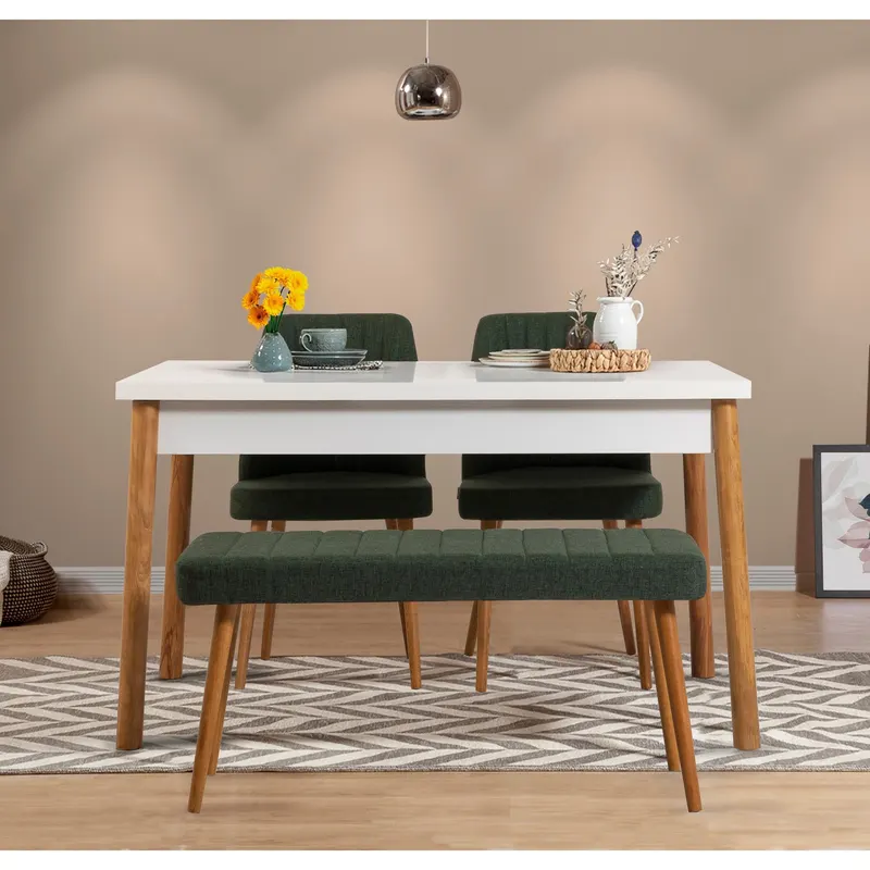 Masă cu scaune 4 bucăți Costa Atlantic White, Pin atlantic - Alb - Verde, 120x75x77 cm - Alb - Natural - Verde