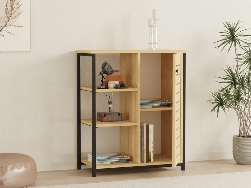 Bibliotecă Ihlamur, Sapphire - Negru, 72x34x84 cm - Albastru - Negru